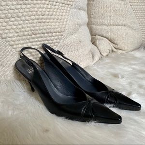Stuart Weitzman Slingback Black Leather Heels -8.5